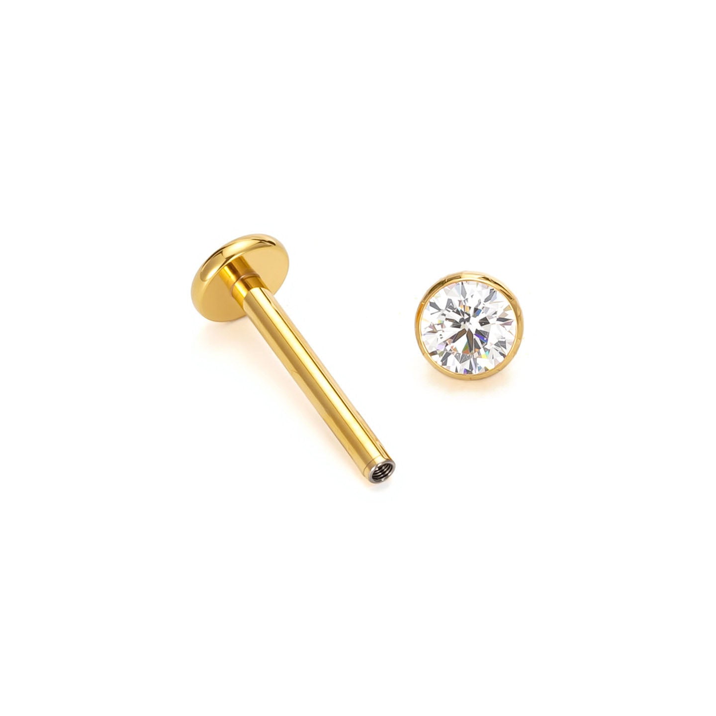 Bezel CZ 18K Gold PVD F136 Titanium Flat Back Stud Earrings