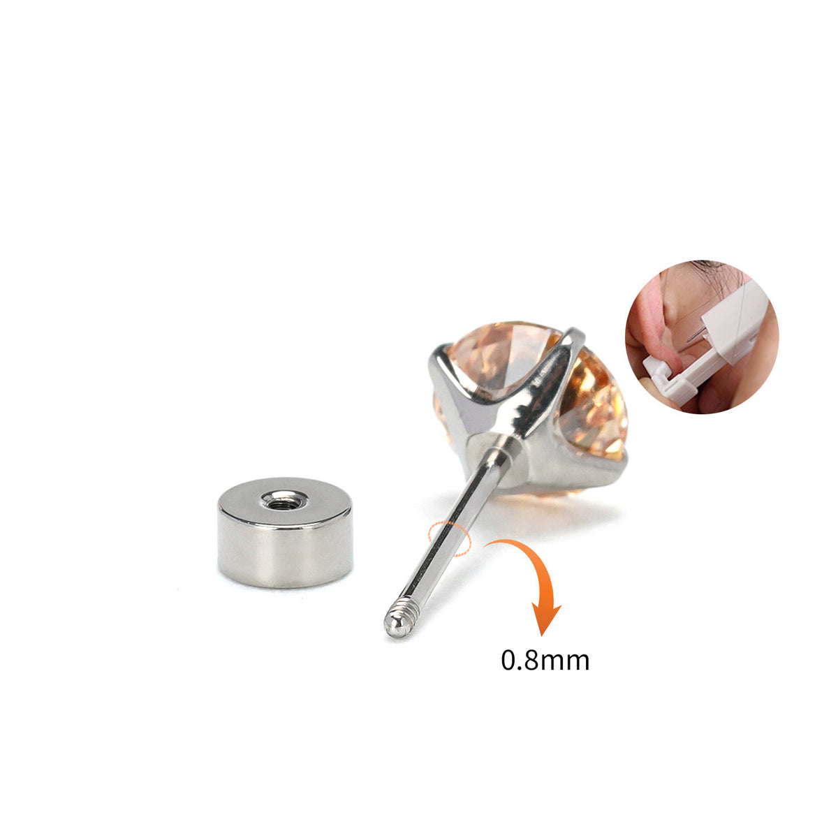 Champagne CZ F136 Titanium Screw Back Stud Earrings