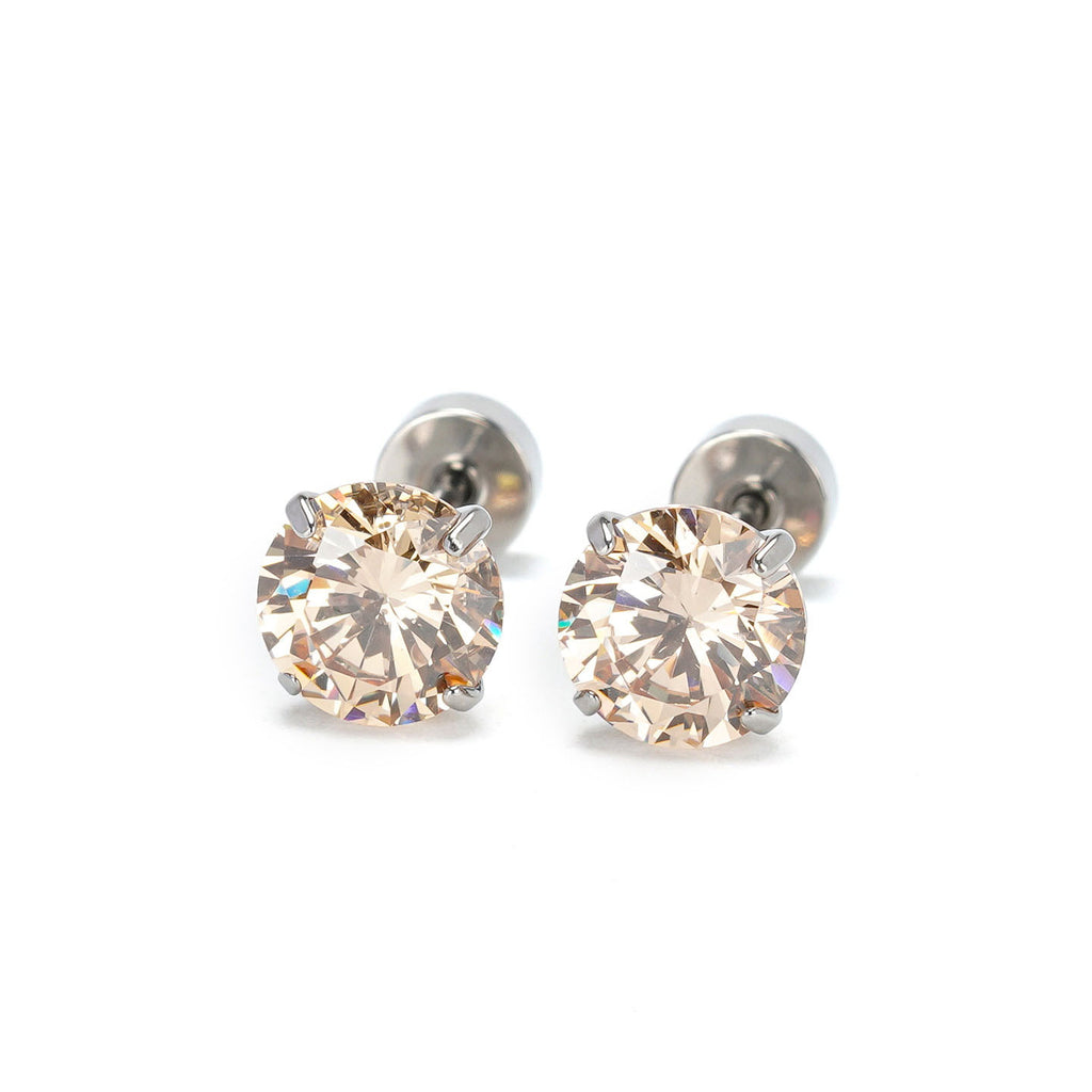 Champagne CZ F136 Titanium Screw Back Stud Earrings