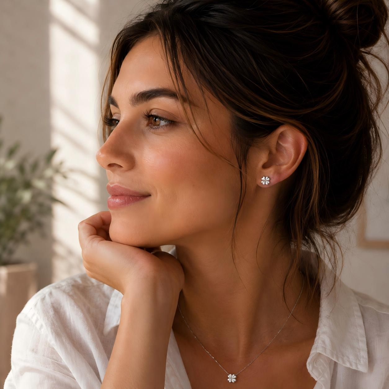 Four-Leaf Clover Silver F136 Titanium Stud Earrings