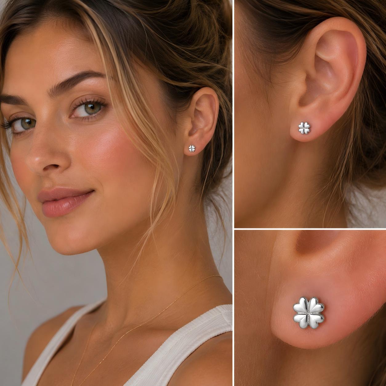 Four-Leaf Clover Silver F136 Titanium Stud Earrings