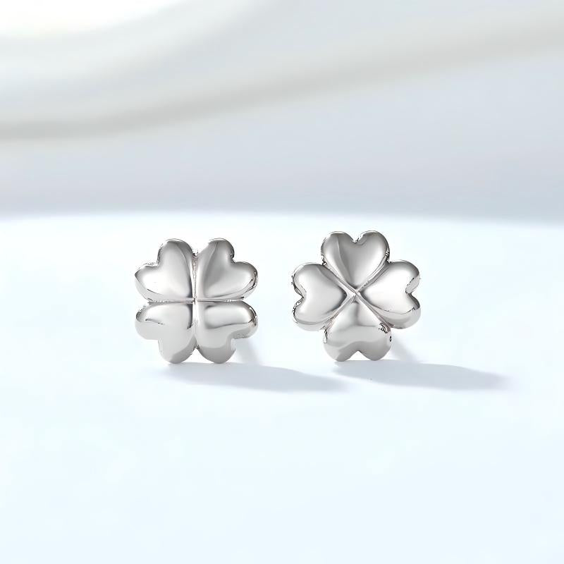 Four-Leaf Clover Silver F136 Titanium Stud Earrings