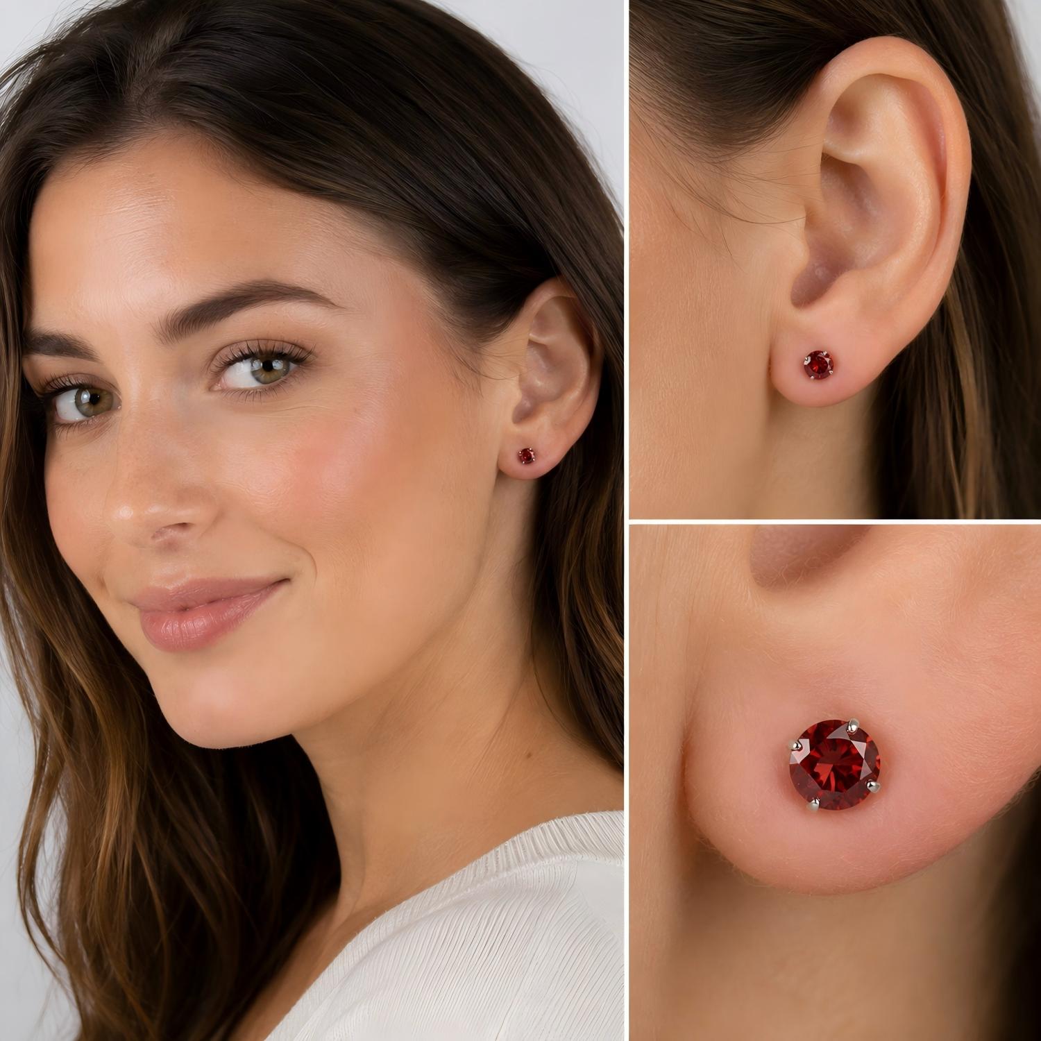 Garnet Red CZ F136 Titanium Flat Back Stud Earrings