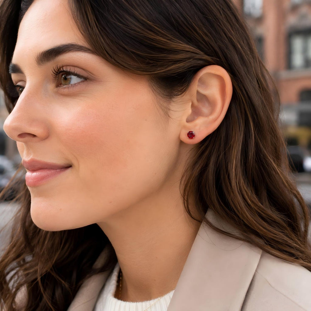 Garnet Red CZ F136 Titanium Flat Back Stud Earrings