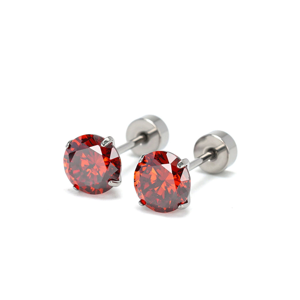 Garnet Red CZ F136 Titanium Flat Back Stud Earrings