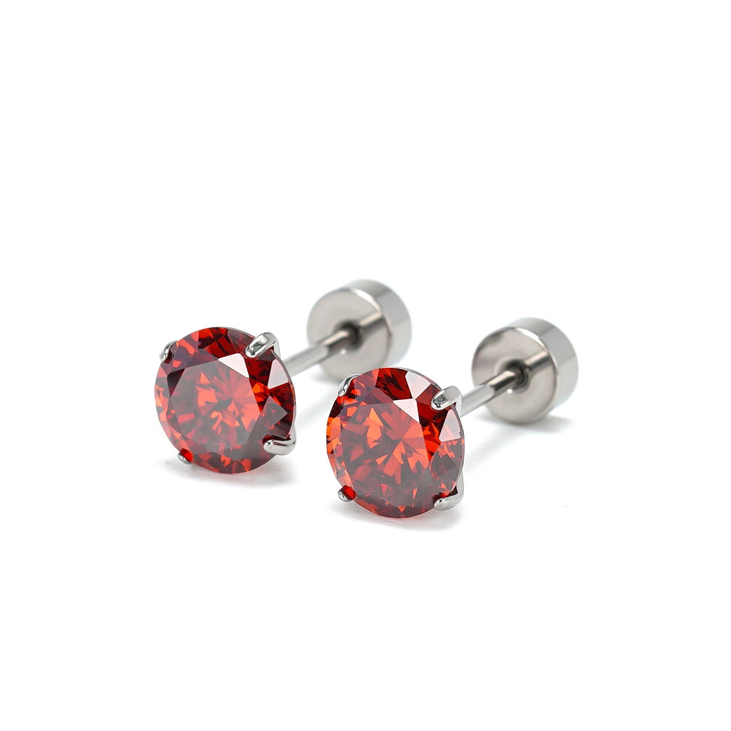 Garnet Red CZ F136 Titanium Flat Back Stud Earrings