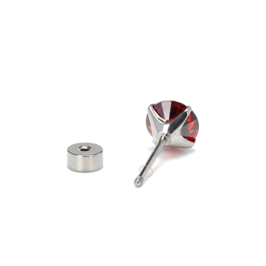 Garnet Red CZ F136 Titanium Flat Back Stud Earrings