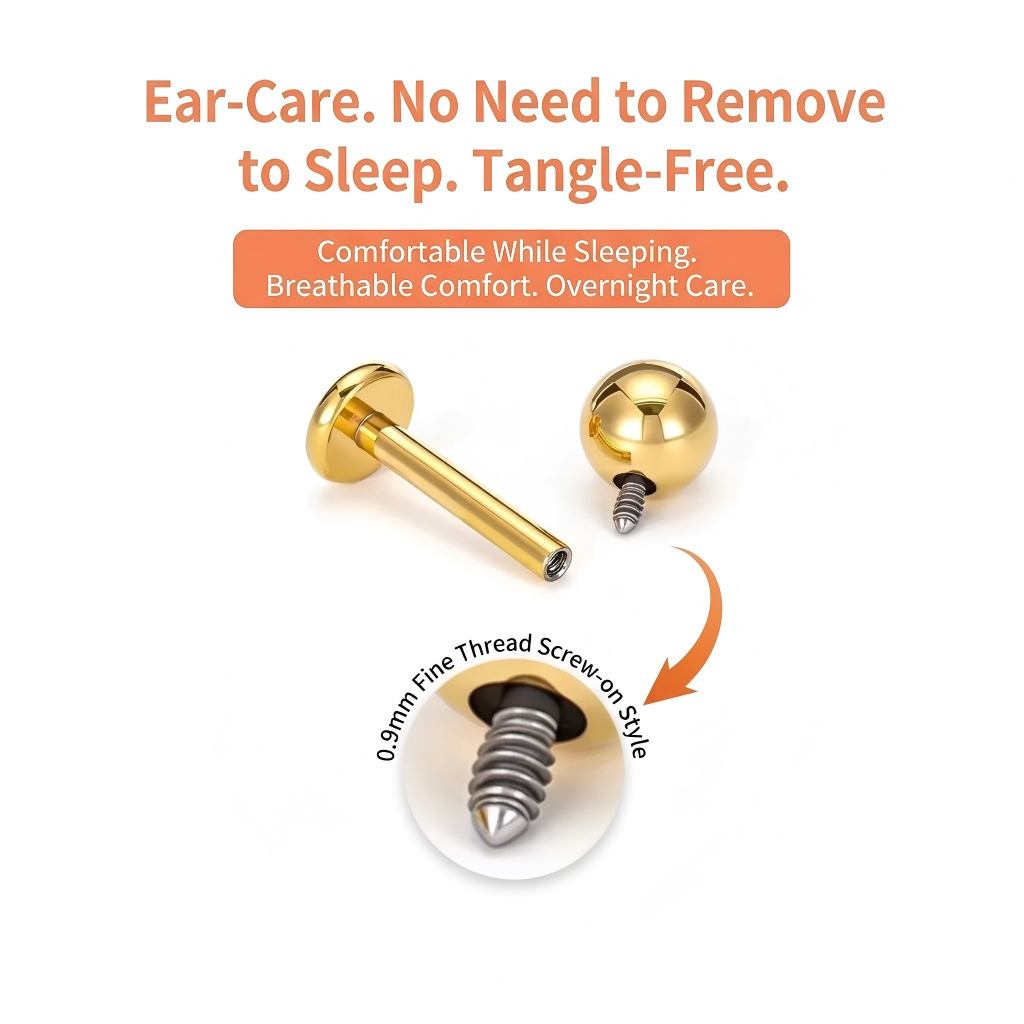 Gold PVD F136 Titanium Ball Stud Earrings