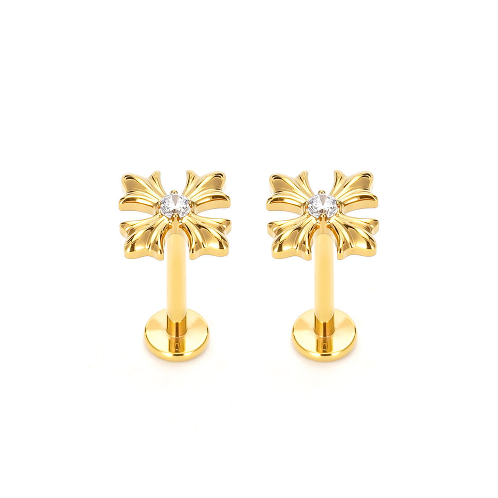 Gothic Cross F136 Titanium Flat Back Stud Earrings