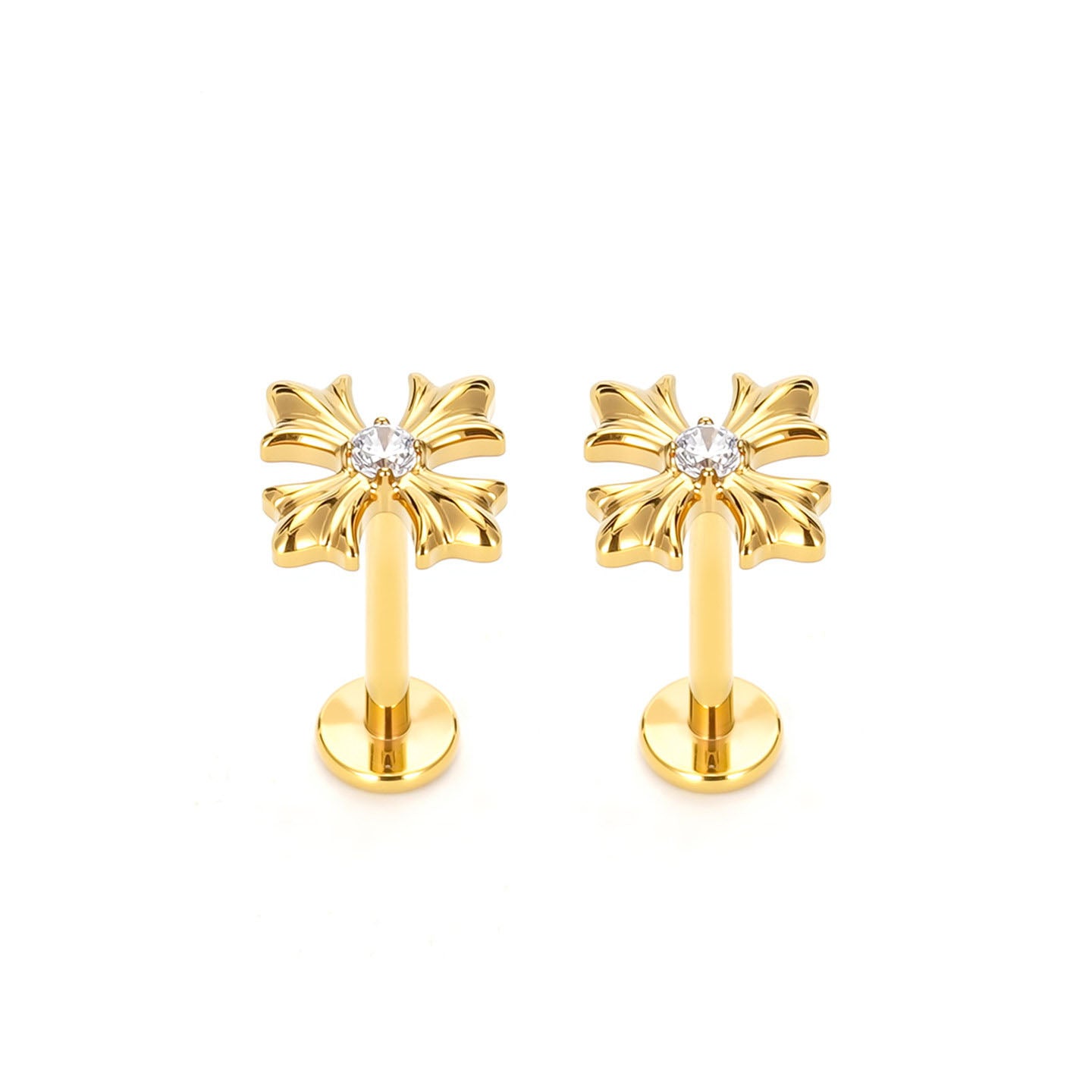 Gothic Cross F136 Titanium Flat Back Stud Earrings