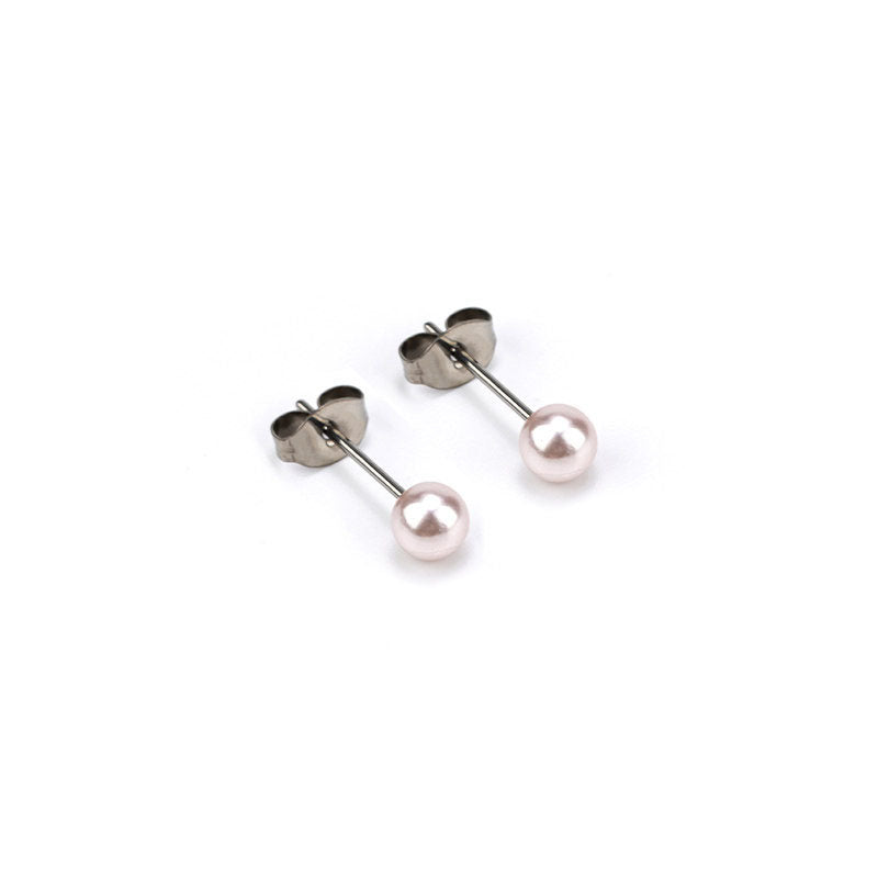 Pink Pearl F136 Titanium Stud Earrings