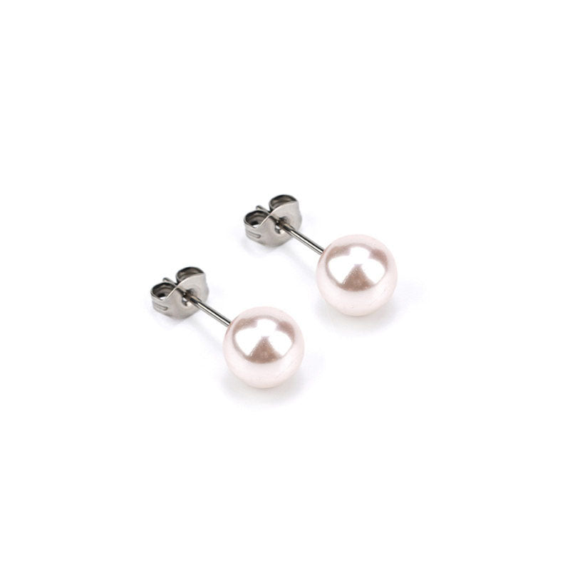 Pink Pearl F136 Titanium Stud Earrings