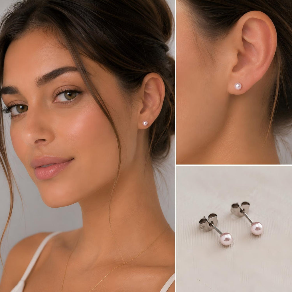 Pink Pearl F136 Titanium Stud Earrings