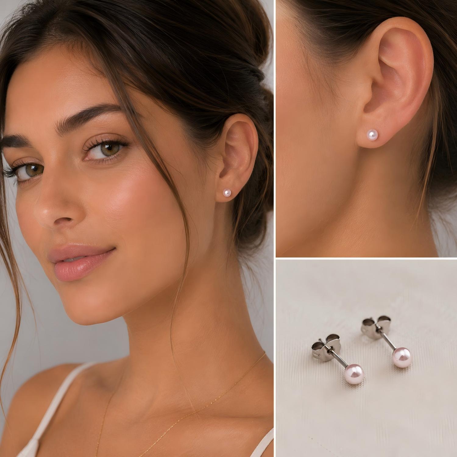 Pink Pearl F136 Titanium Stud Earrings