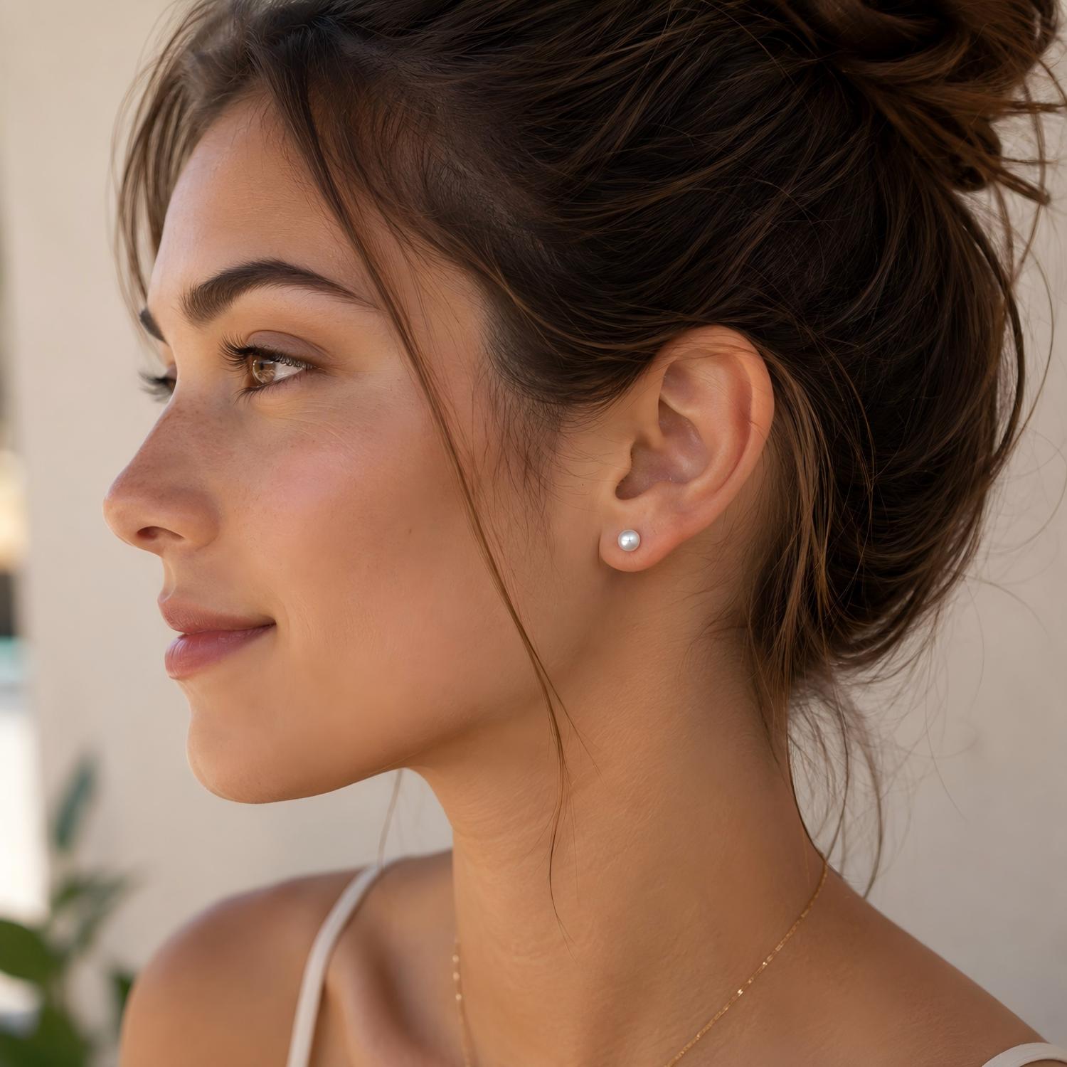 Pink Pearl F136 Titanium Stud Earrings