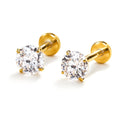 Prong Set CZ 18K Gold PVD F136 Titanium Flat Back Stud Earrings
