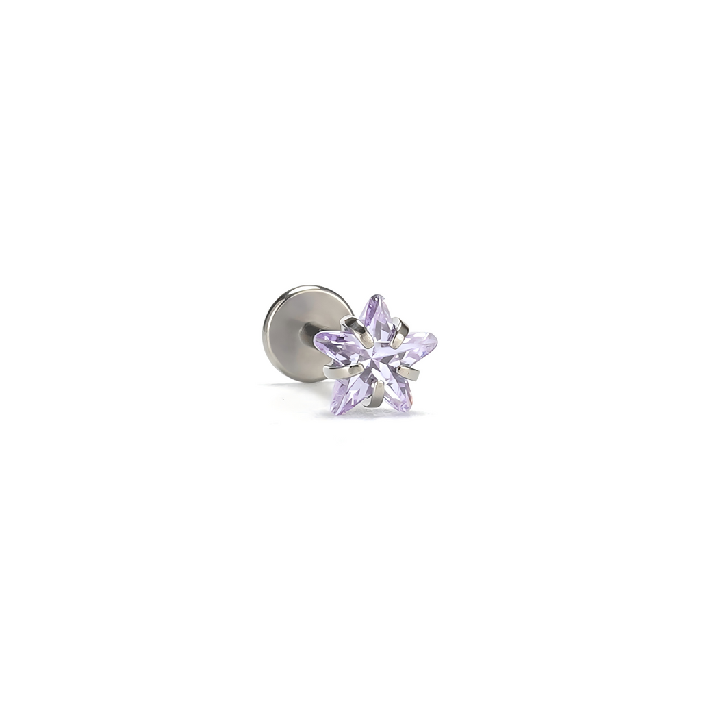 Single Blue Star CZ F136 Titanium Flat Back Stud