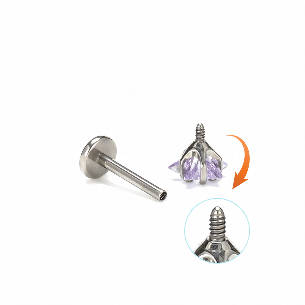 Single Blue Star CZ F136 Titanium Flat Back Stud