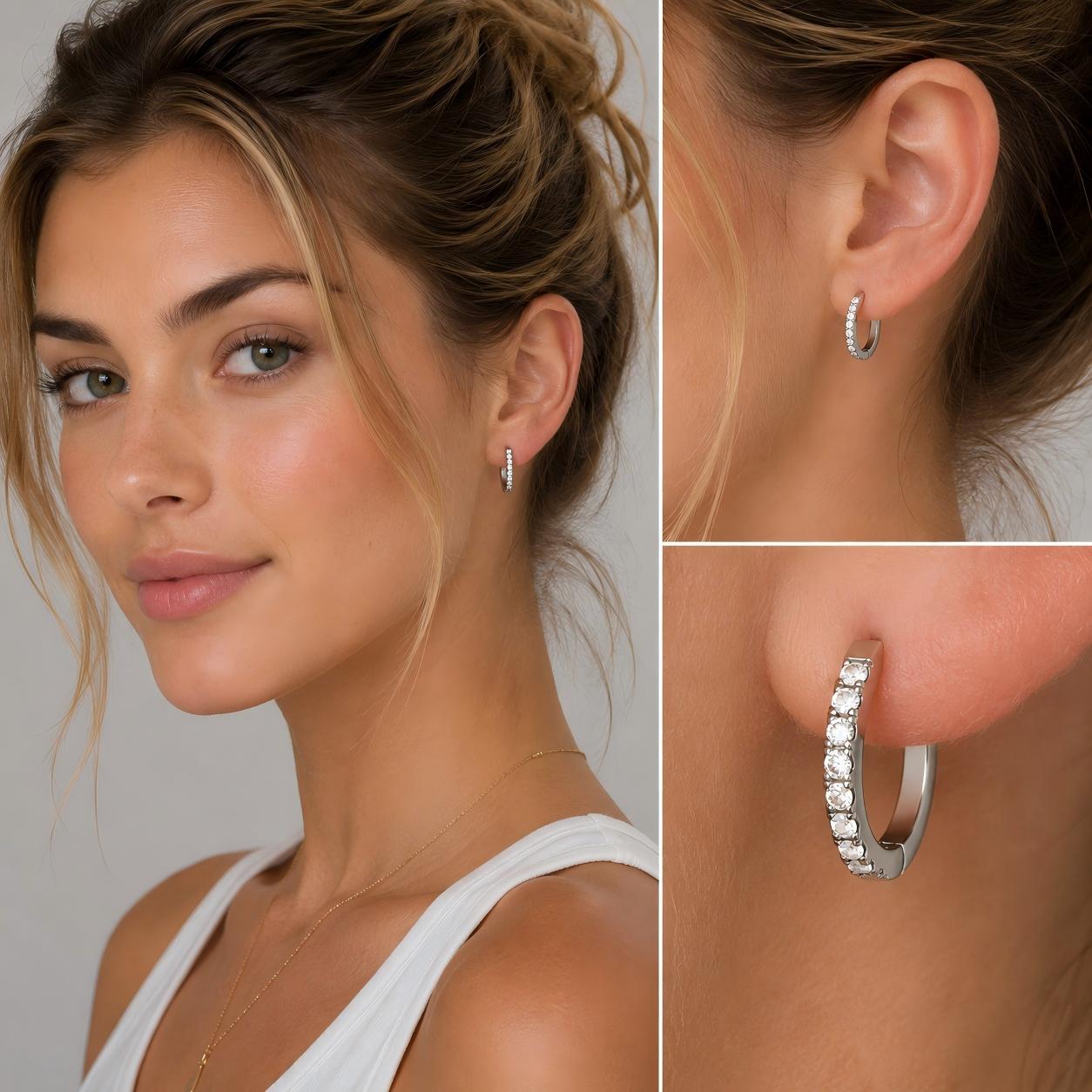 Single CZ Tennis Huggie F136 Titanium Hoop Earring