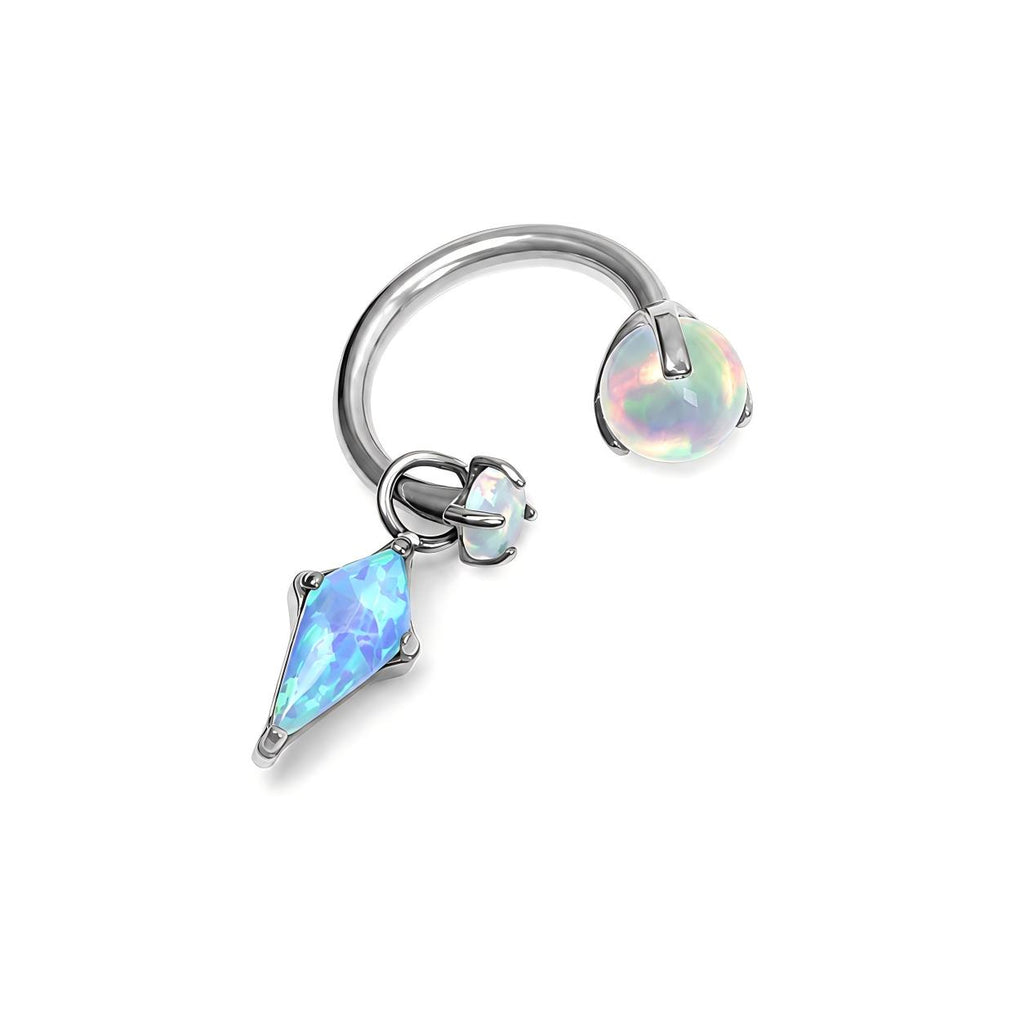 Single Diamond Opal F136 Titanium Horseshoe Hoop Earring
