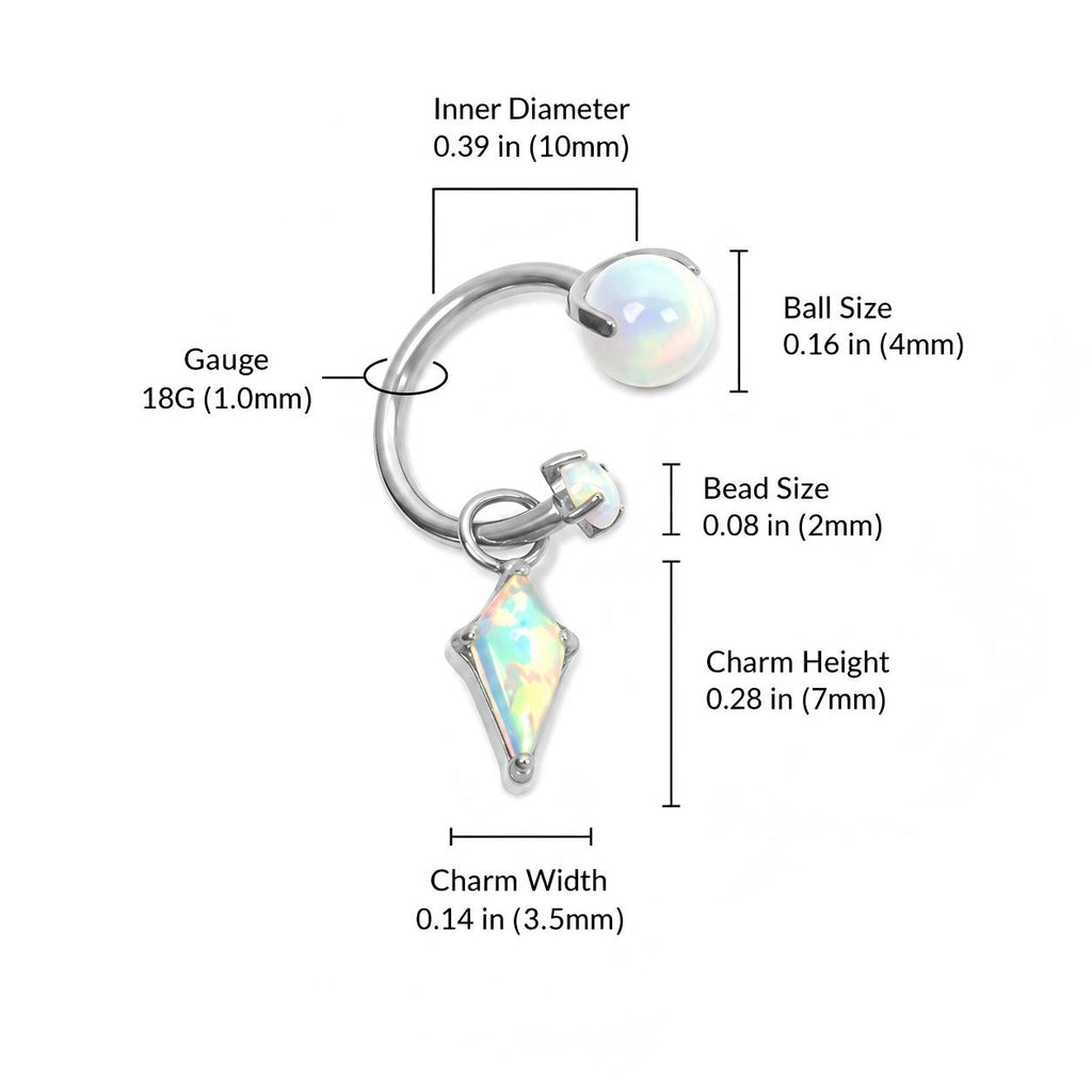 Single Diamond Opal F136 Titanium Horseshoe Hoop Earring
