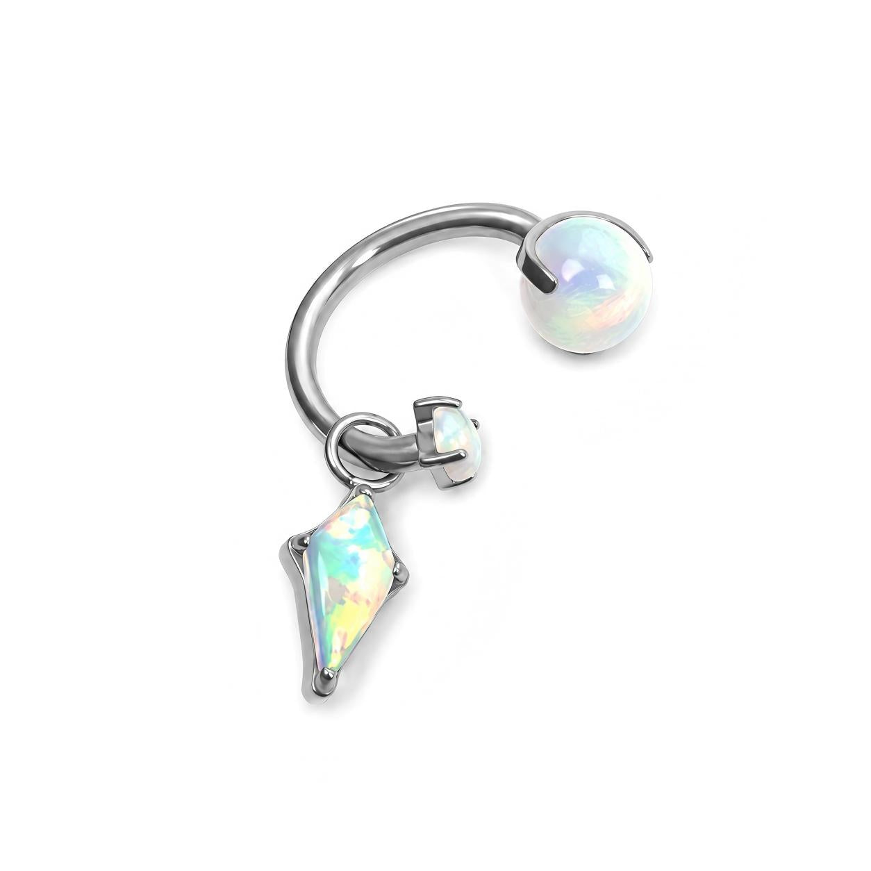 Single Diamond Opal F136 Titanium Horseshoe Hoop Earring