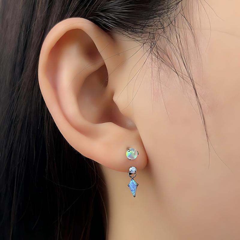 Single Diamond Opal F136 Titanium Horseshoe Hoop Earring