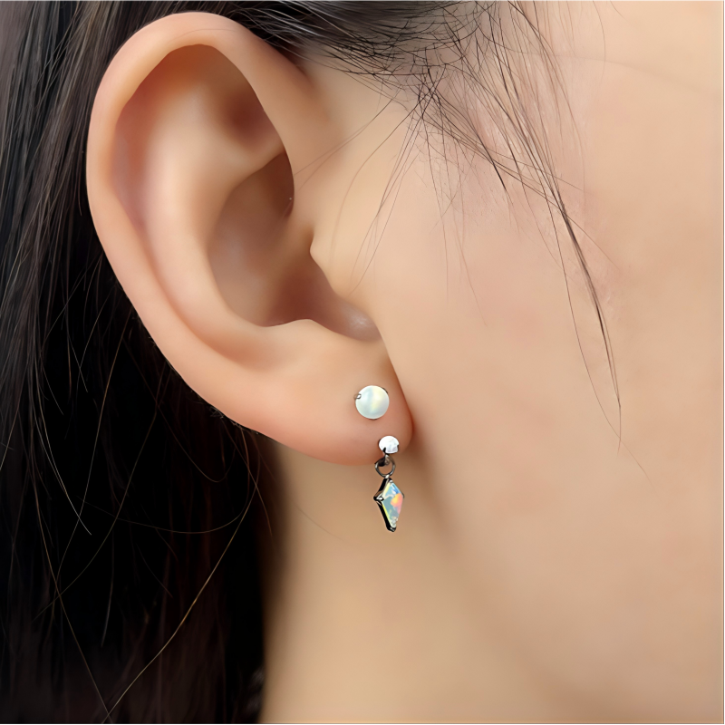 Single Diamond Opal F136 Titanium Horseshoe Hoop Earring