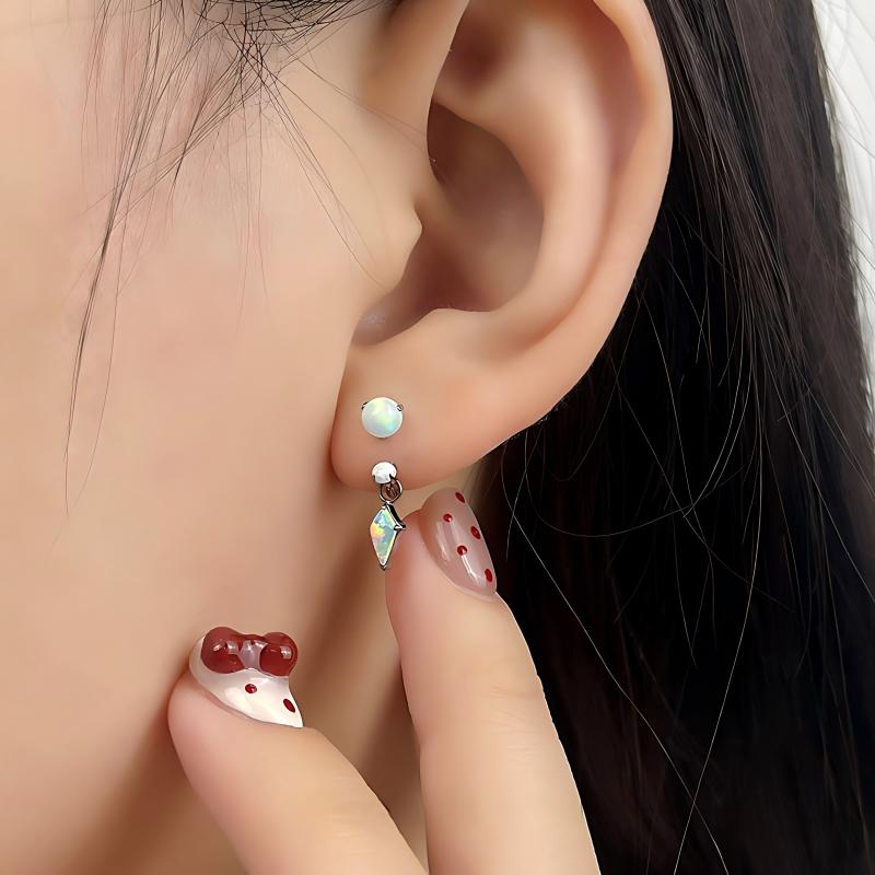 Single Diamond Opal F136 Titanium Horseshoe Hoop Earring