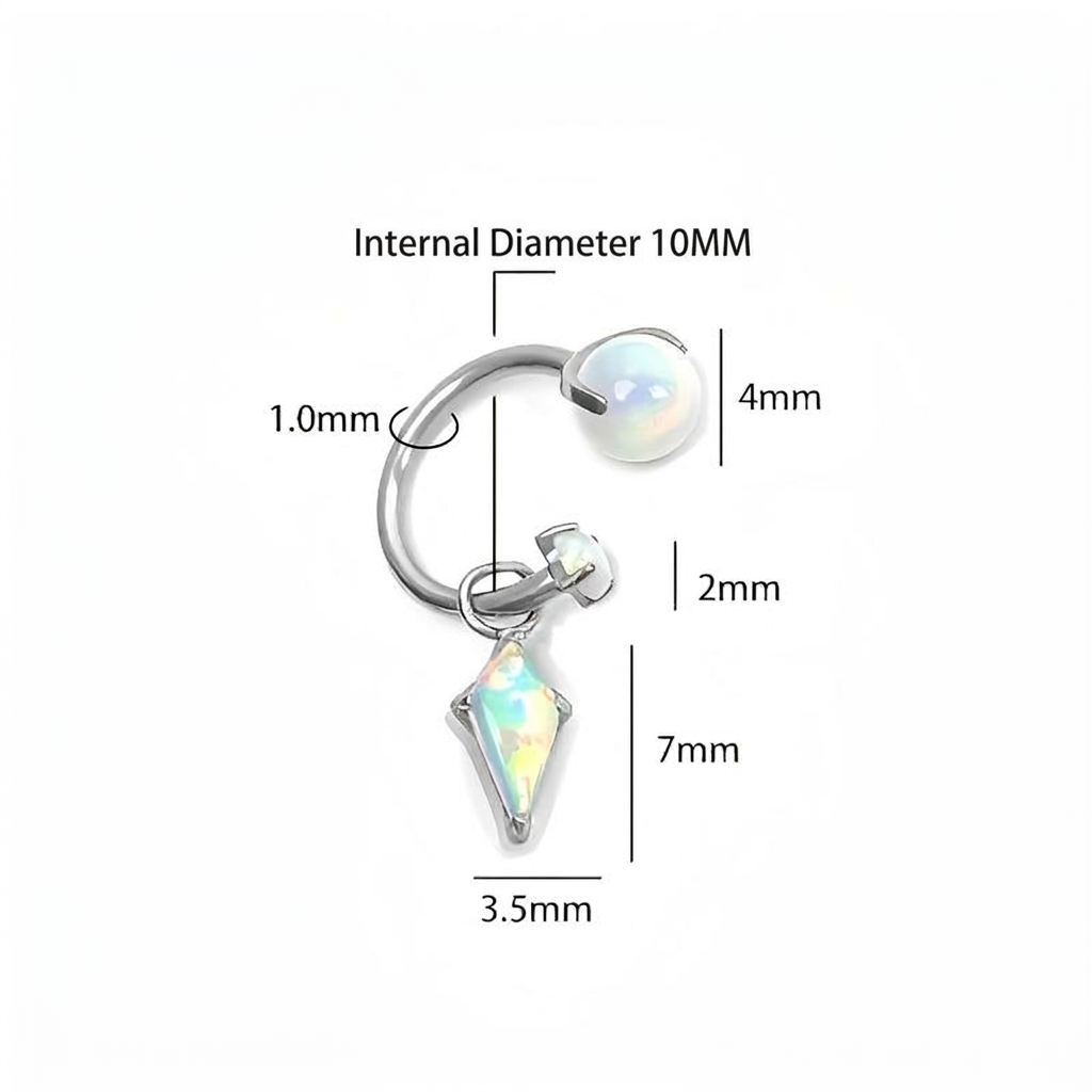 Single Diamond Opal F136 Titanium Horseshoe Hoop Earring