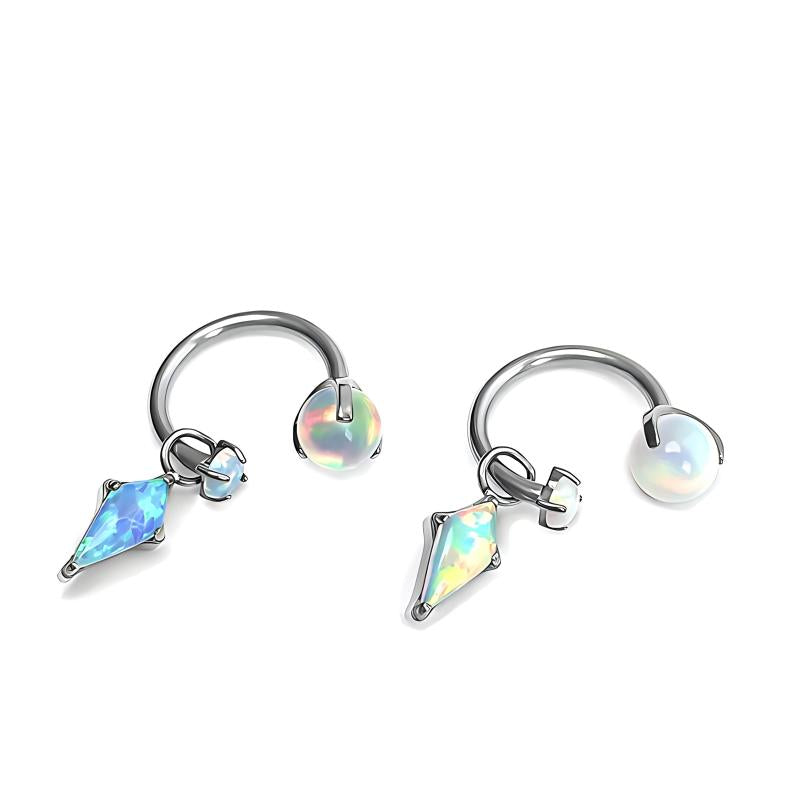 Single Diamond Opal F136 Titanium Horseshoe Hoop Earring