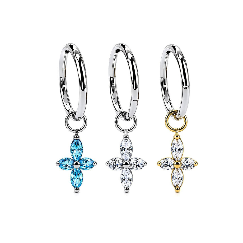 Single Four-Leaf Clover F136 Titanium Clicker Hoop Earring
