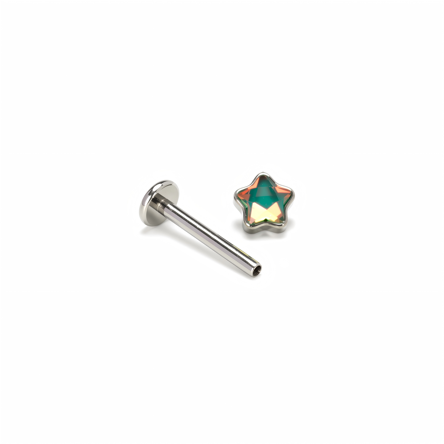 Single Iridescent Star F136 Titanium Flat Back Stud