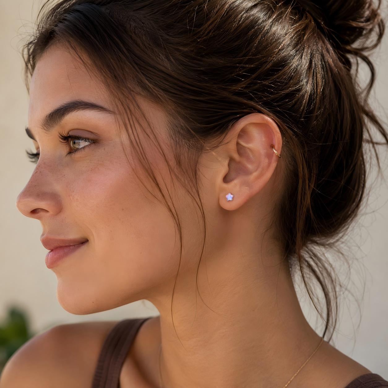 Single Iridescent Star F136 Titanium Flat Back Stud