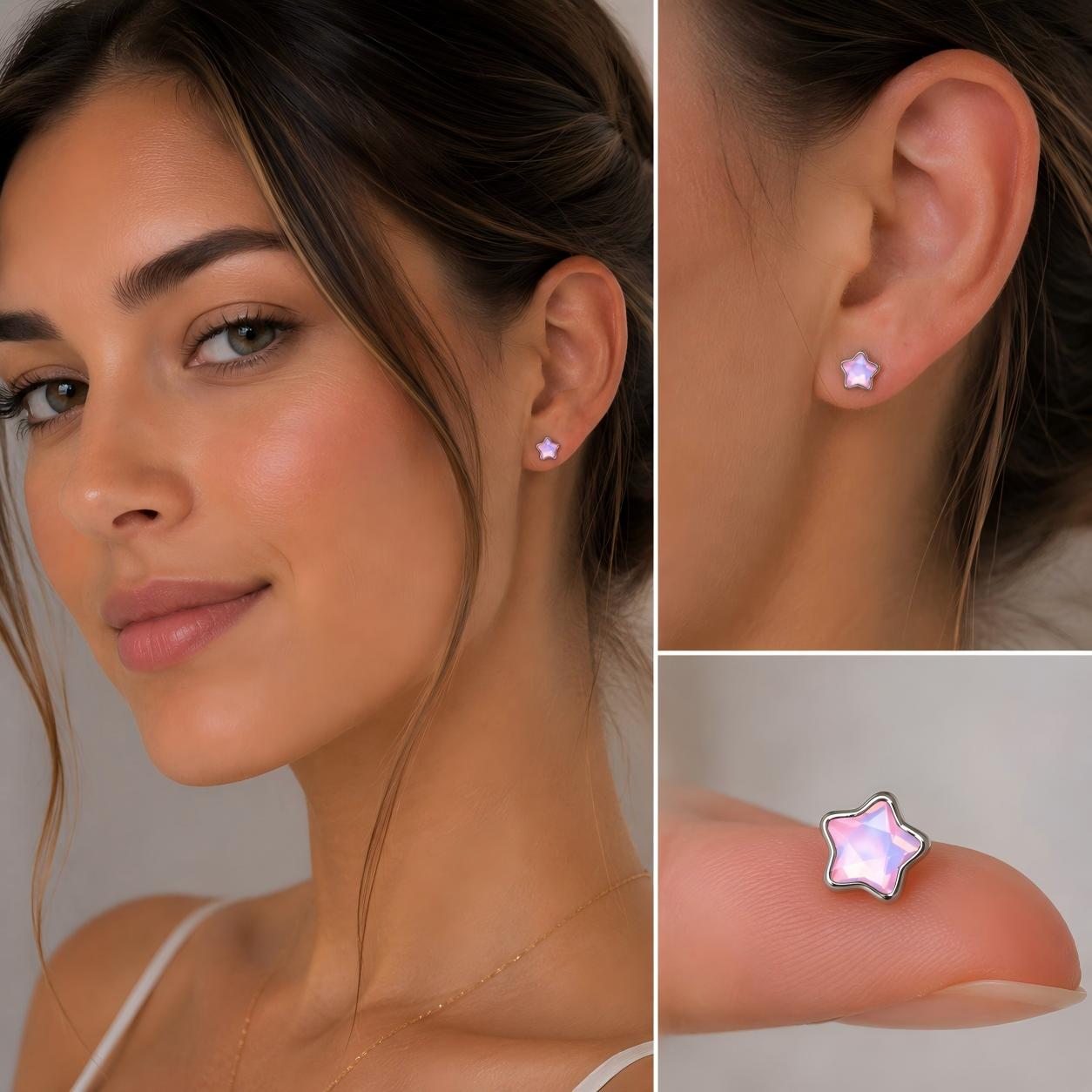 Single Iridescent Star F136 Titanium Flat Back Stud