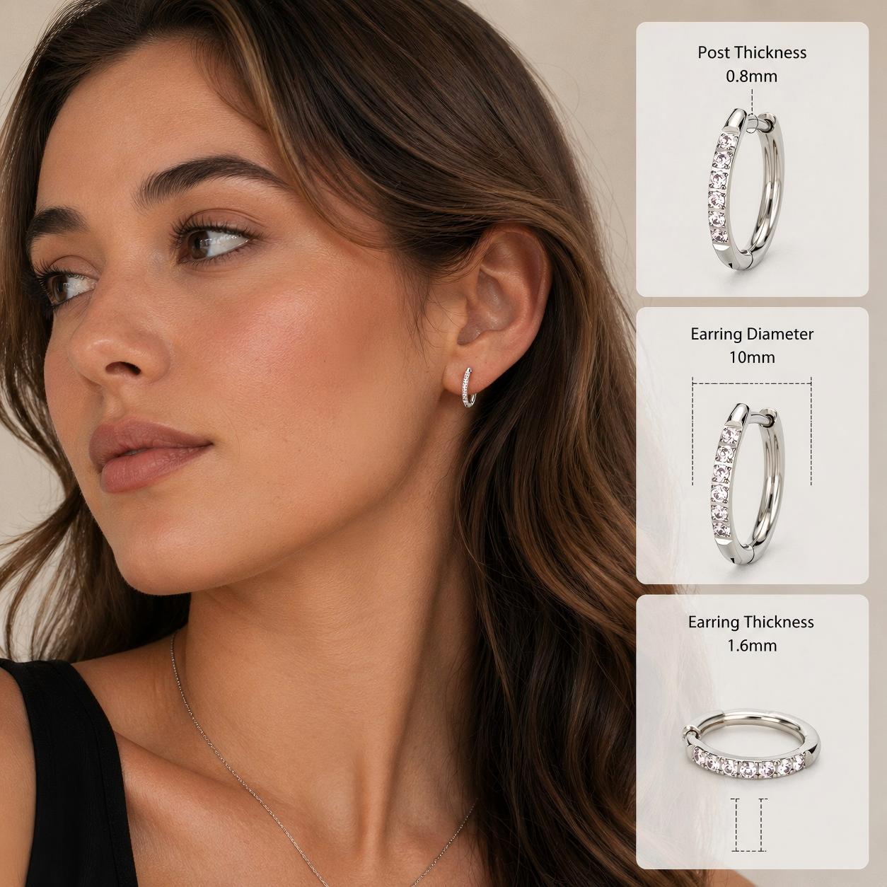 Single Pavé CZ F136 Titanium Hoop Earring