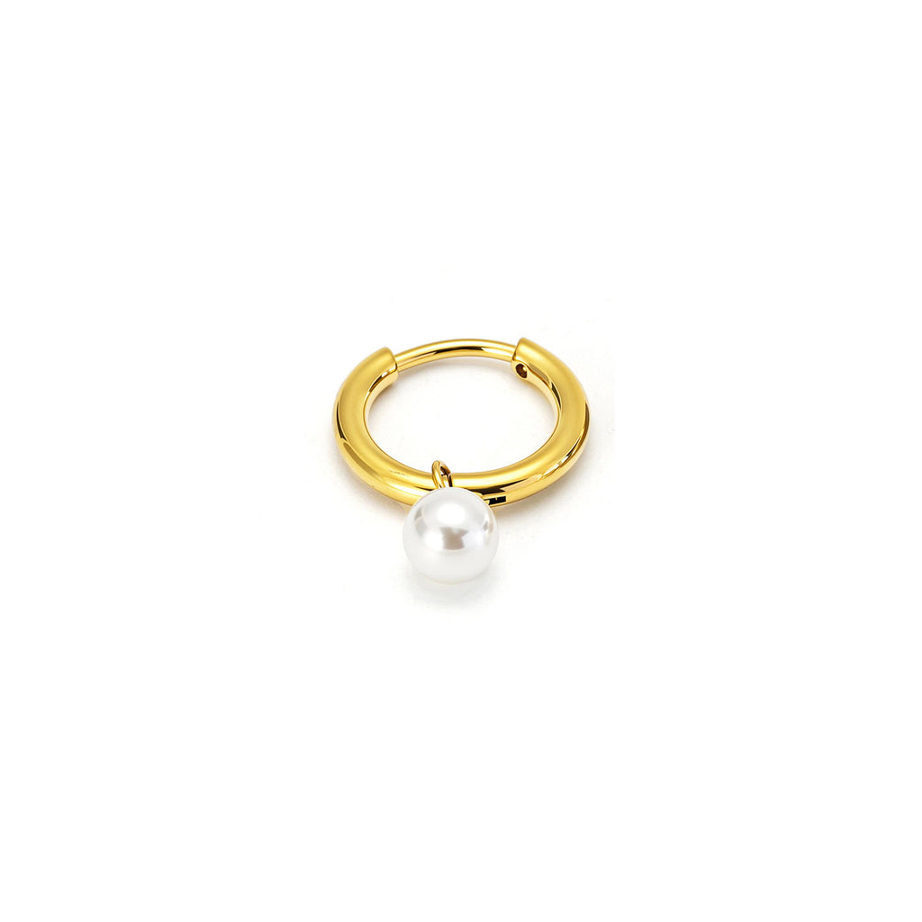 Single Pearl Charm F136 Titanium Hoop Earring