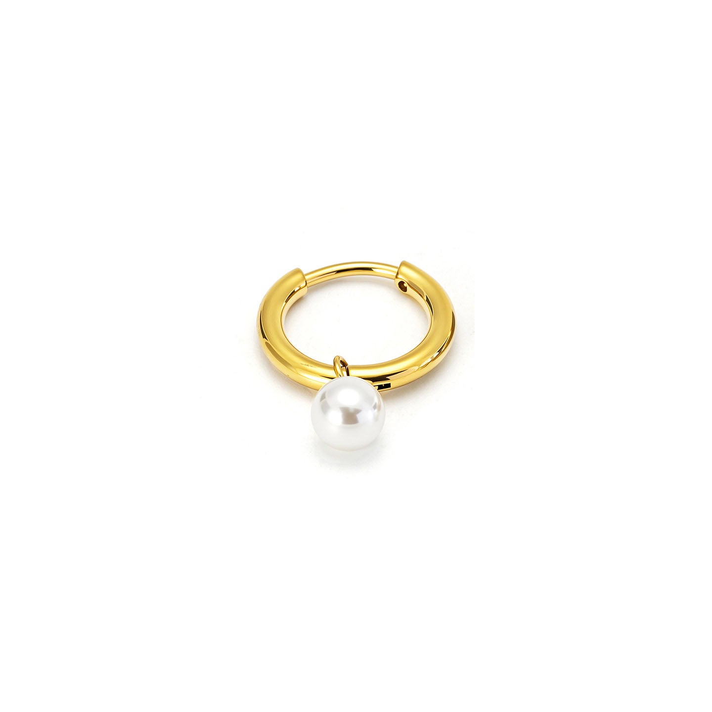 Single Pearl Charm F136 Titanium Hoop Earring