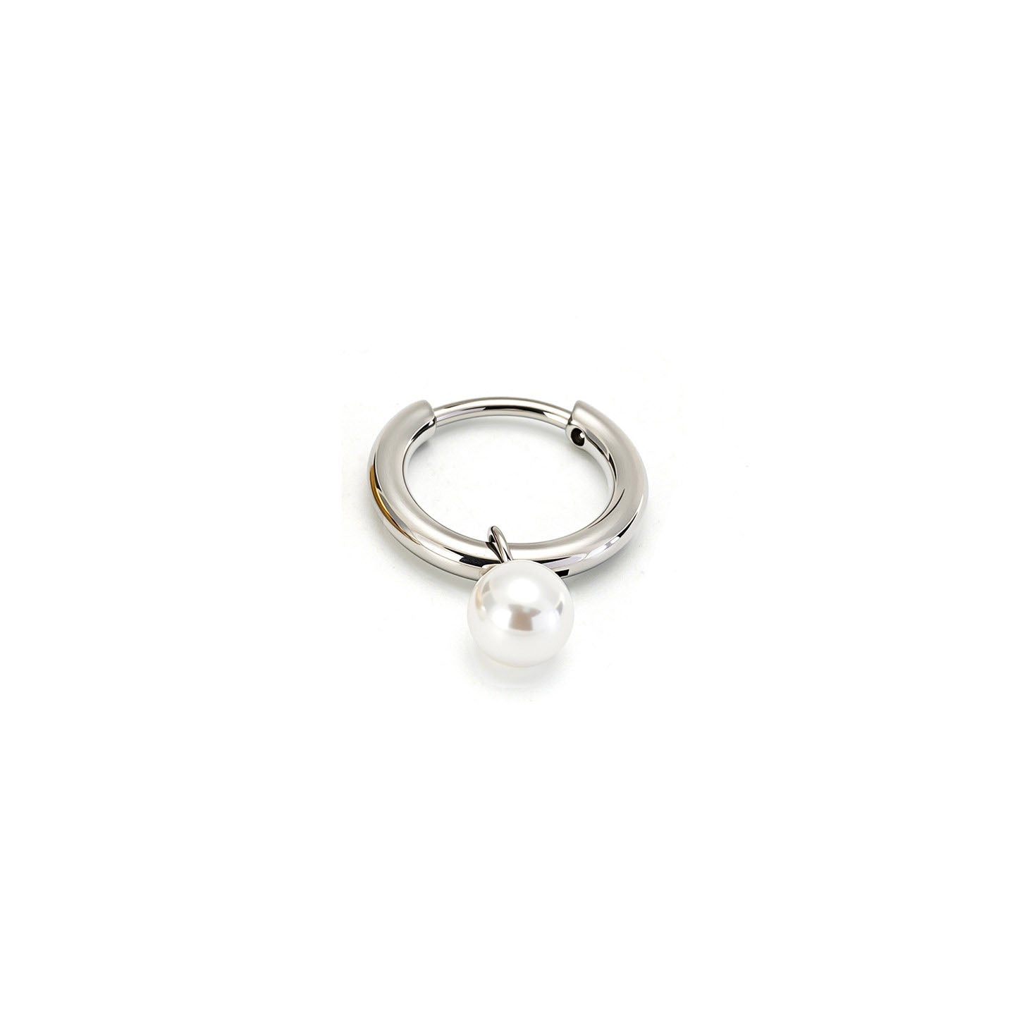 Single Pearl Charm F136 Titanium Hoop Earring