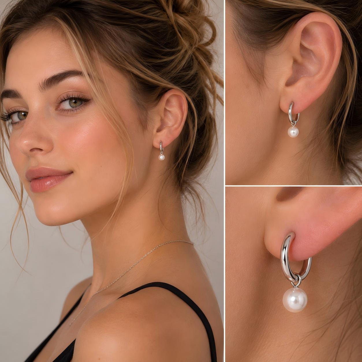 Single Pearl Charm F136 Titanium Hoop Earring