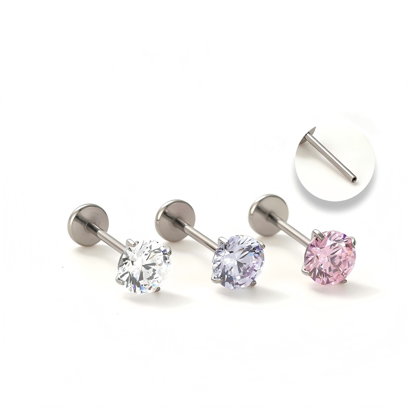 Single Shiny F136 Titanium CZ Flat Back Stud