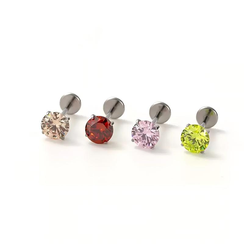 Single Shiny F136 Titanium CZ Flat Back Stud