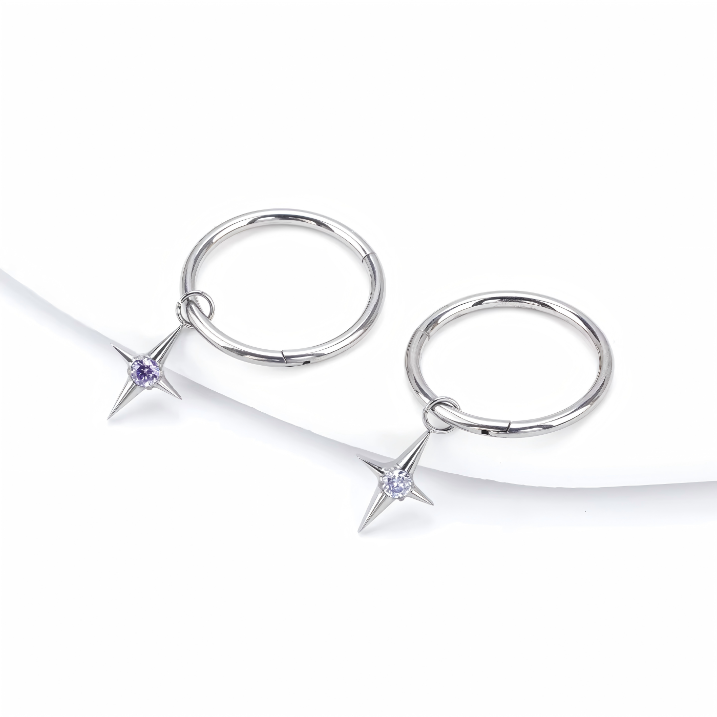Single Star CZ F136 Titanium Clicker Hoop Earring