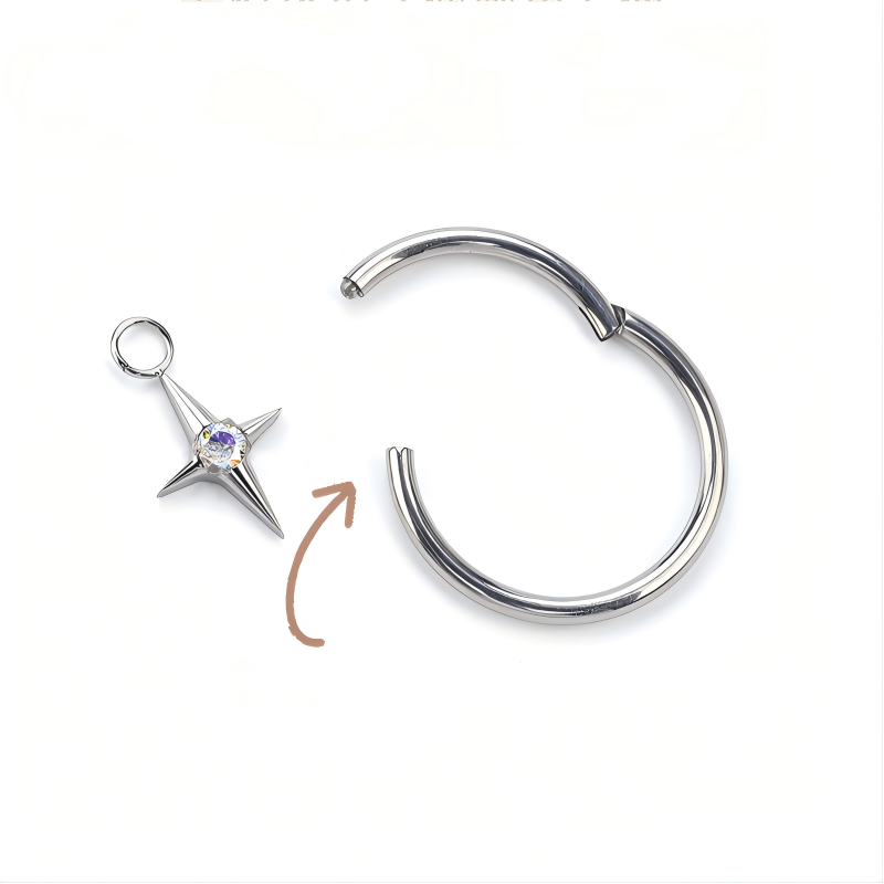 Single Star CZ F136 Titanium Clicker Hoop Earring