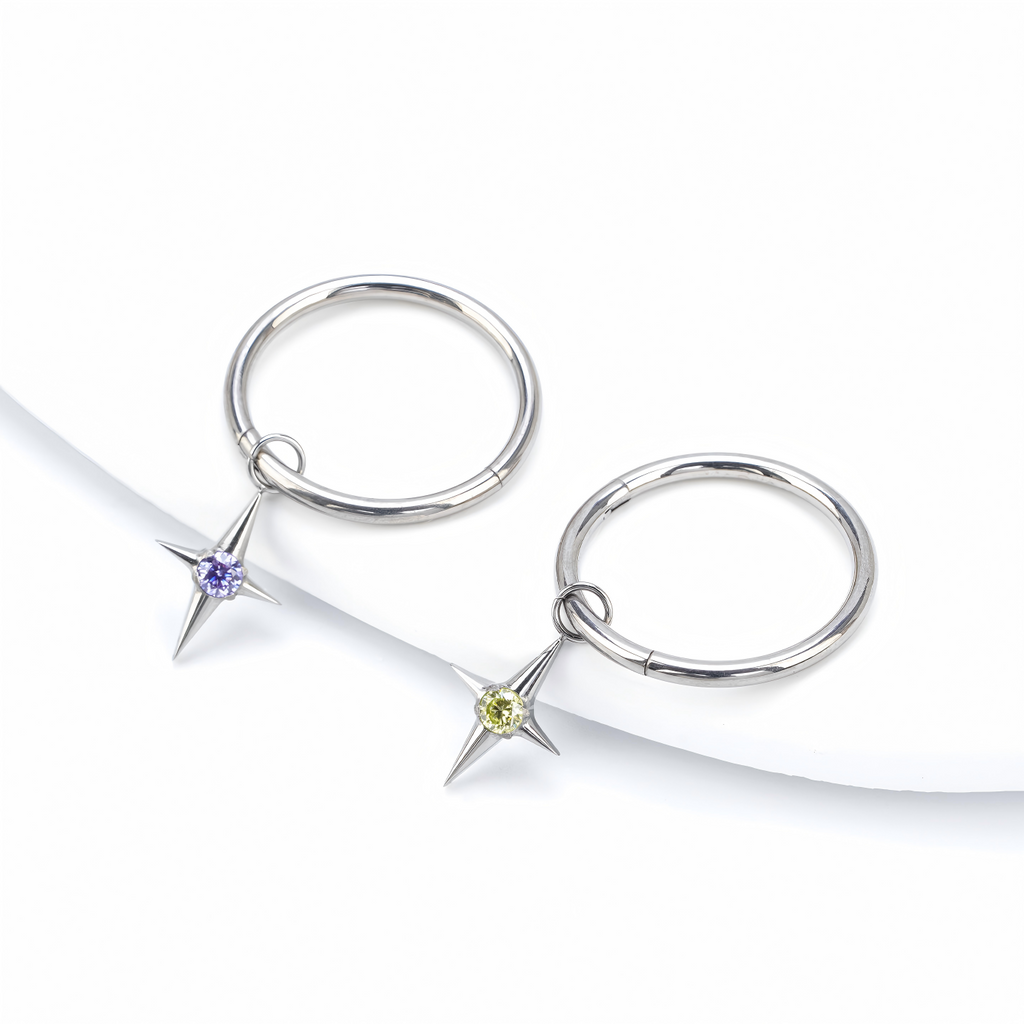 Single Star CZ F136 Titanium Clicker Hoop Earring