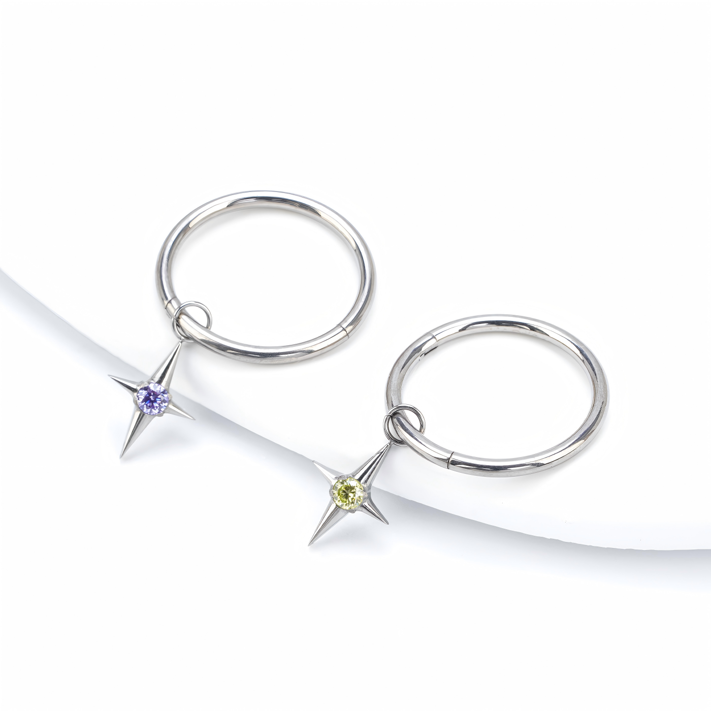 Single Star CZ F136 Titanium Clicker Hoop Earring