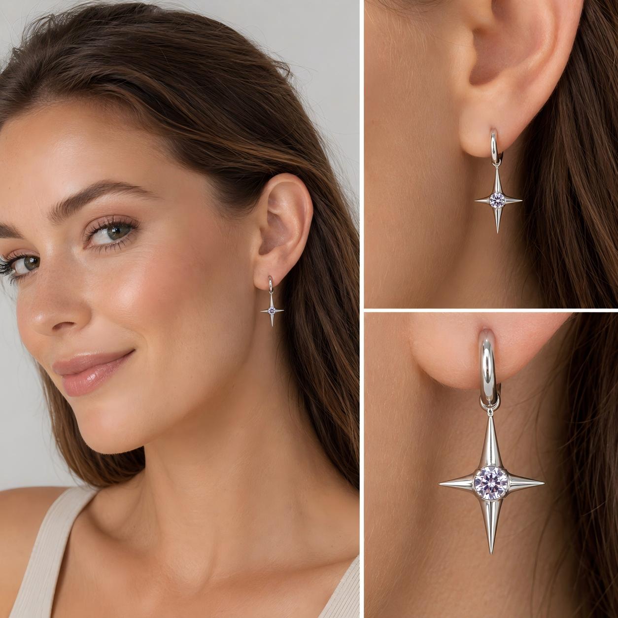 Single Star CZ F136 Titanium Clicker Hoop Earring