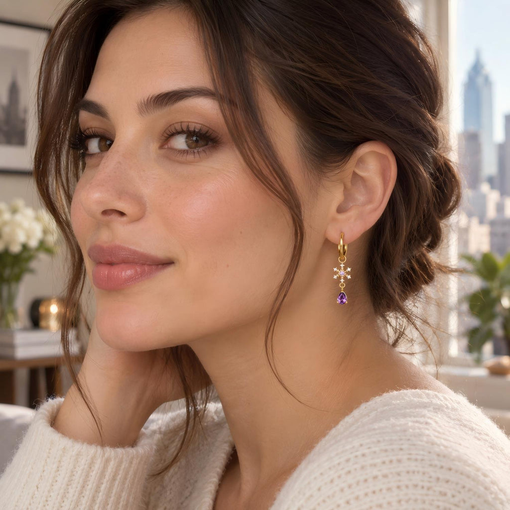 Single Snowflake Drop 18K Gold PVD F136 Titanium Hoop Earring
