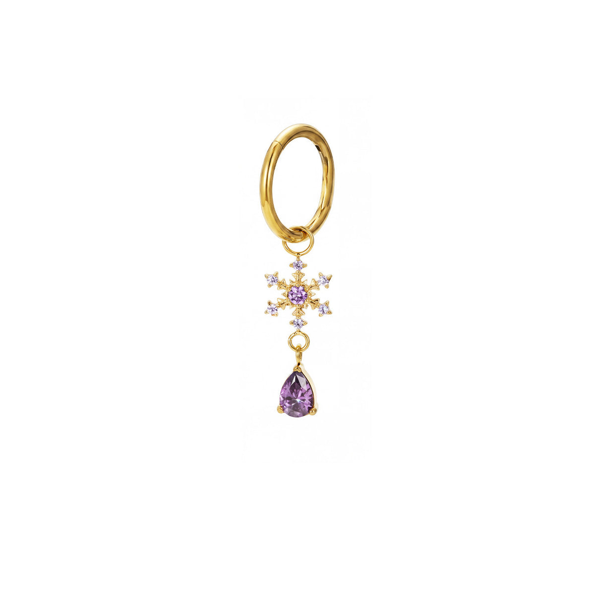 Single Snowflake Drop 18K Gold PVD F136 Titanium Hoop Earring