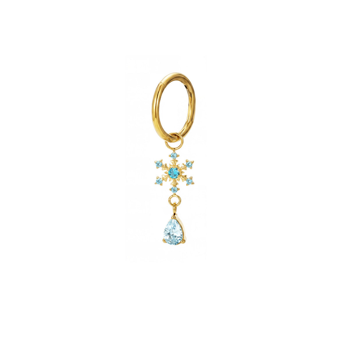 Single Snowflake Drop 18K Gold PVD F136 Titanium Hoop Earring